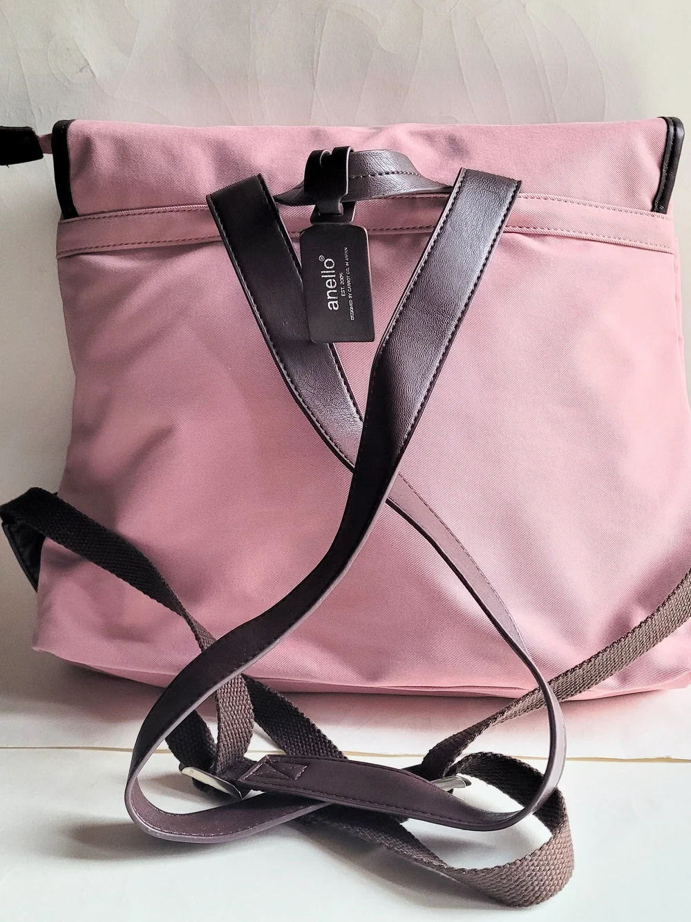 Anello Pink Canvas Backpack with Dark Brown Trim